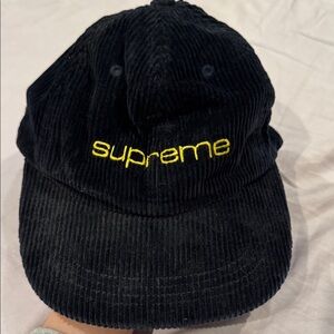 Supreme Black Corduroy Hat Yellow Logo, Never Worn